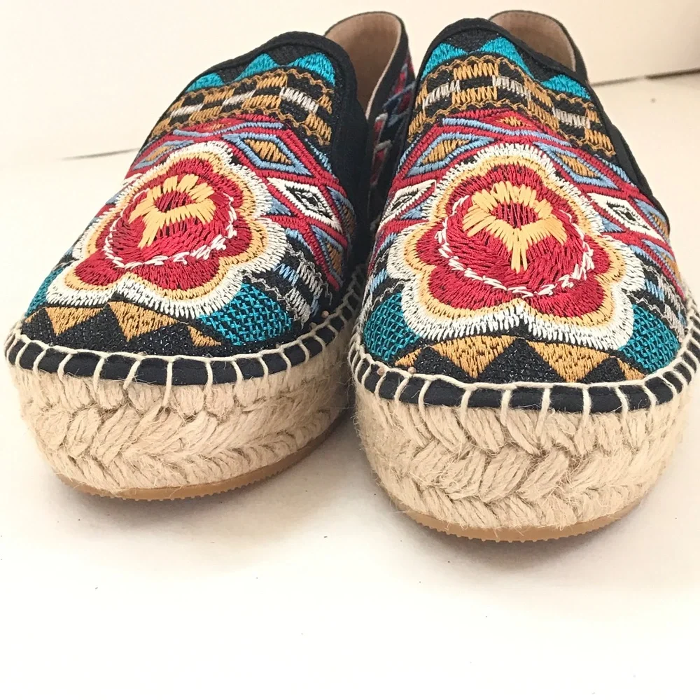 JOHNNY WAS Espadrille Platform Shoe Embroidered Bohemian Women’s Size 6 EU 36